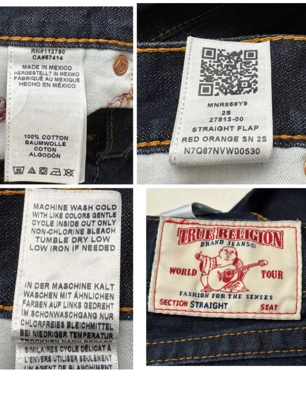 True Religion Men's Indigo Flap Pocket Logo Straight Jeans Size 34